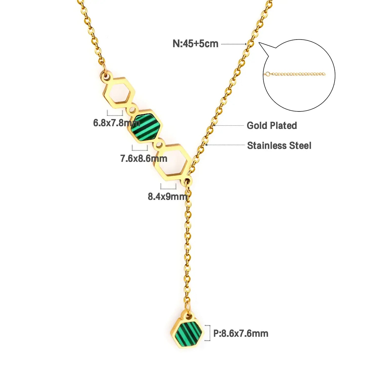 4 Large and Small Hexagons With Green Drip Oil Accessories Necklace asonjewelry