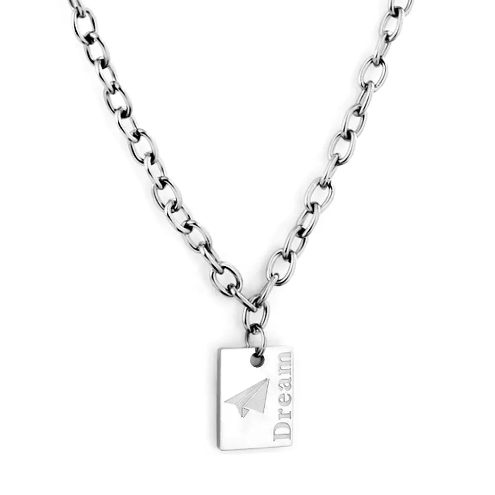 Rectangle With Airplane Pattern Accessory Necklace asonjewelry