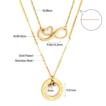 Circle Accessory with Double Steel Ball + Heart Accessory with Chain Double Chain Necklace asonjewelry