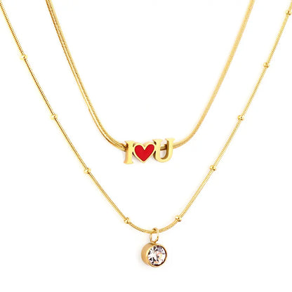 Stainless Steel I Heart U Red Accessories with Diamonds Double Chain Necklace asonjewelry