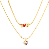 I Heart U Red Accessories + With Diamonds Chain Double Chain Necklace