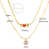 Stainless Steel I Heart U Red Accessories with Diamonds Double Chain Necklace