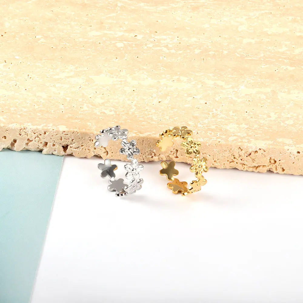 Stainless Steel 18k Gold Plated Flower Shape Ring asonjewelry