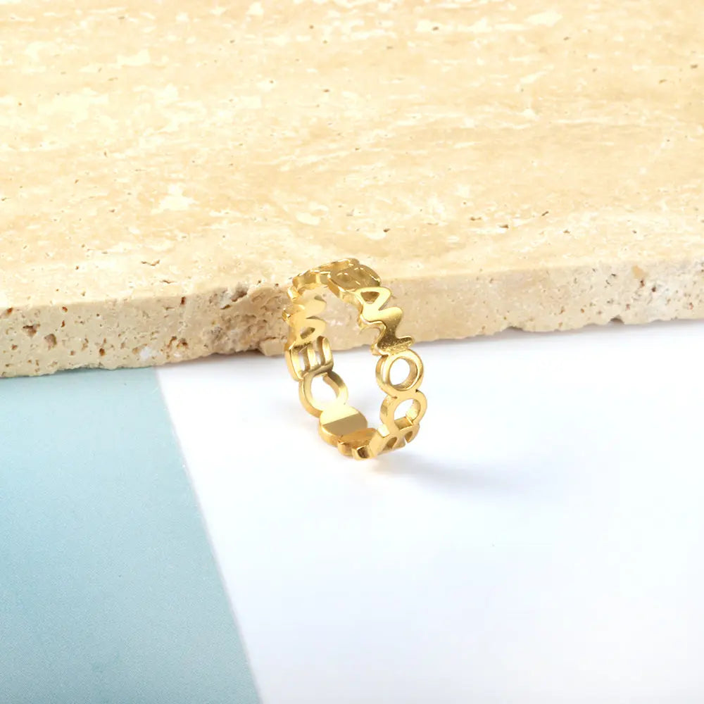 Stainless Steel 18k Gold Plated Letter Ring asonjewelry