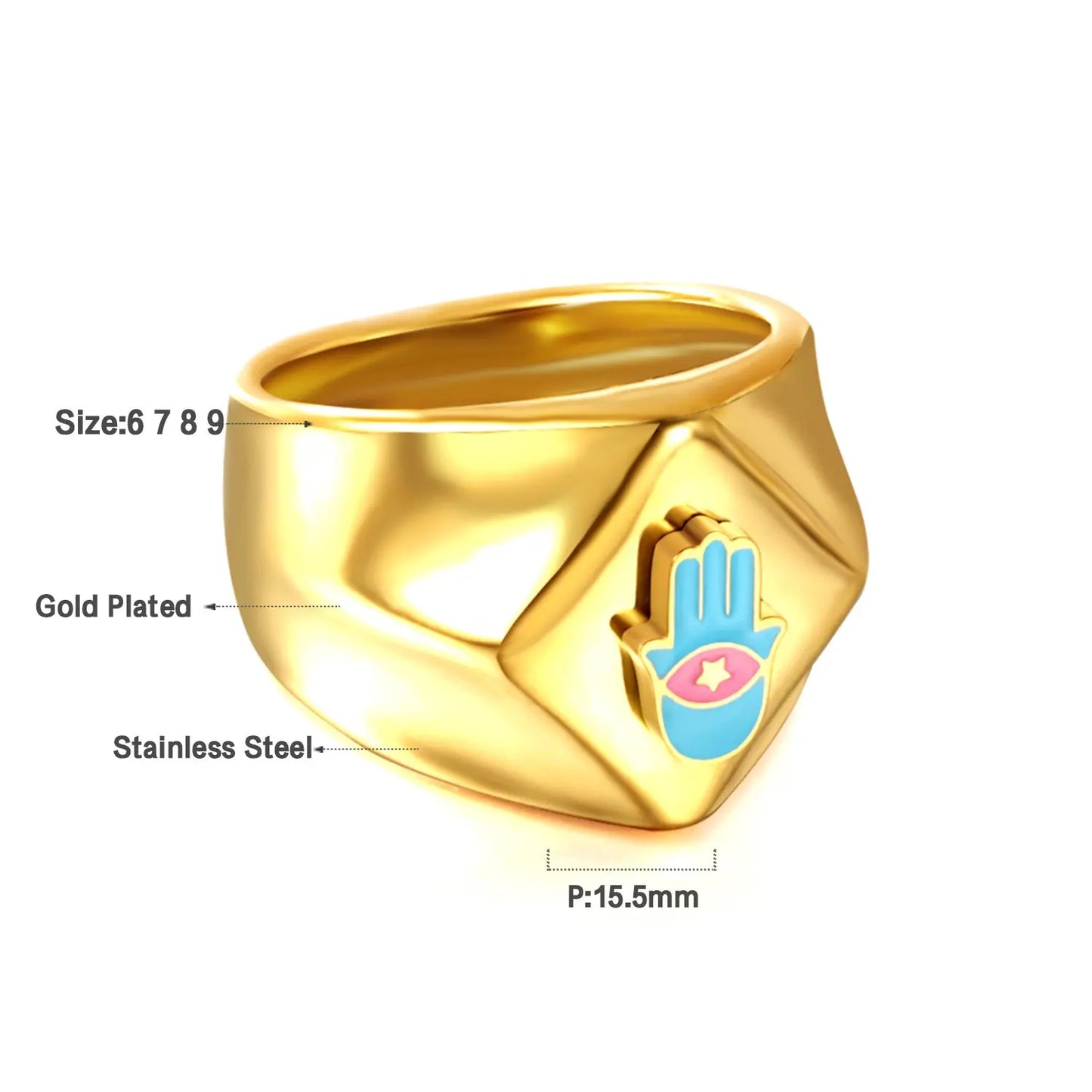 Stainless Steel 18k Gold Plated Palm Accessory Ring asonjewelry