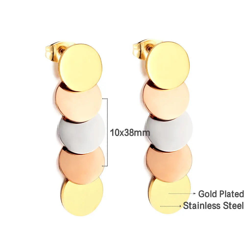 Stainless Steel Mixed Color Glossy Cut Stud Earrings asonjewelry