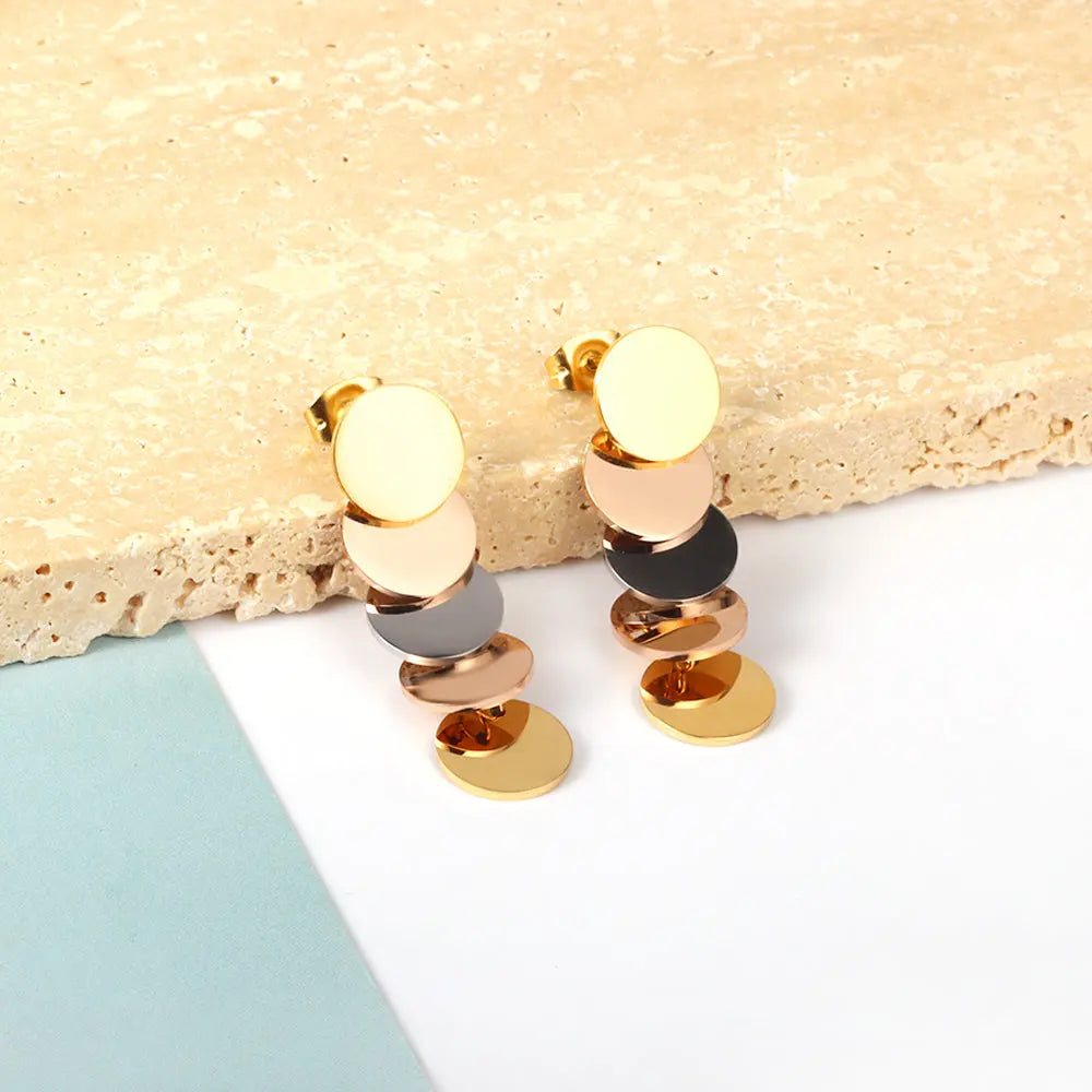 Stainless Steel Mixed Color Glossy Cut Stud Earrings asonjewelry