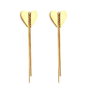 Stainless Steel Heart Stud Chain Fringe Earrings