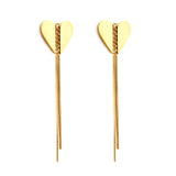 Stainless Steel Heart Stud Chain Fringe Earrings