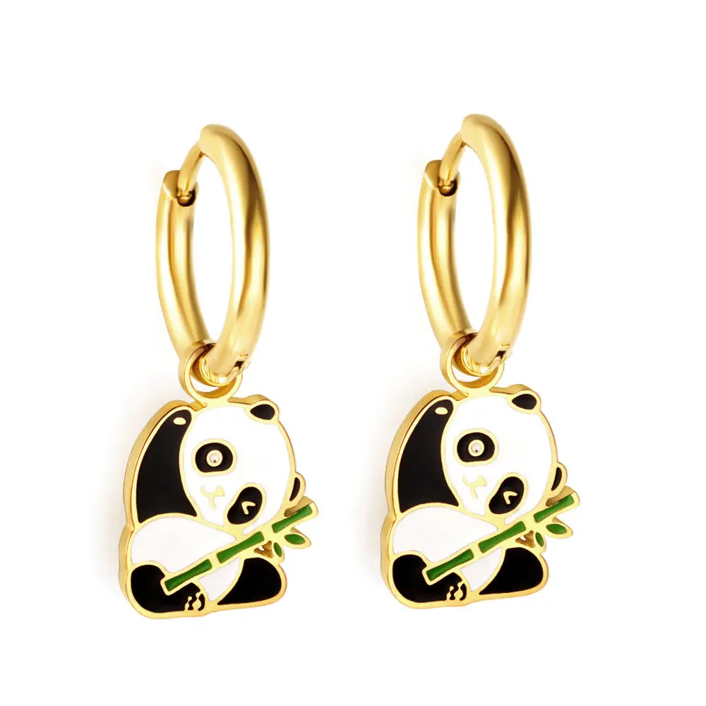 Stainless Steel 18k Gold Plated Panda Earrings asonjewelry
