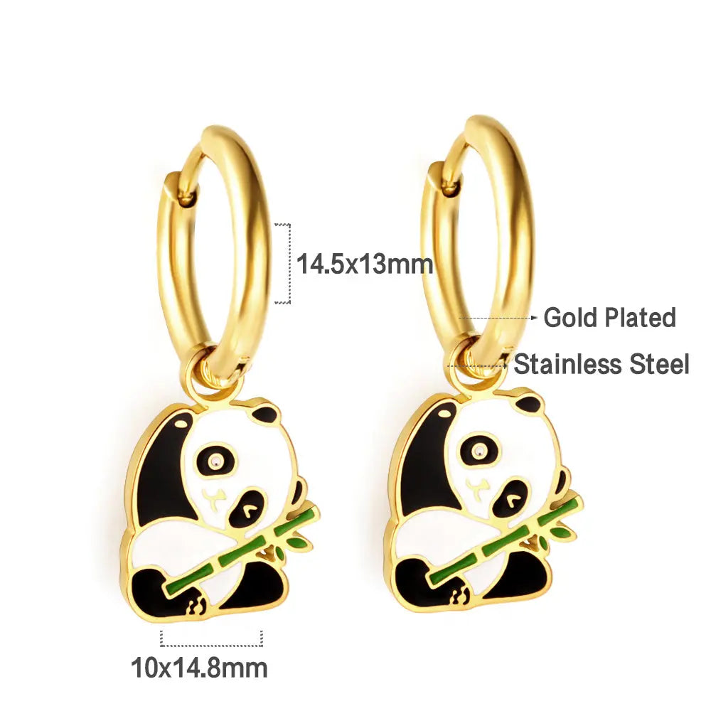 Stainless Steel 18k Gold Plated Panda Earrings asonjewelry