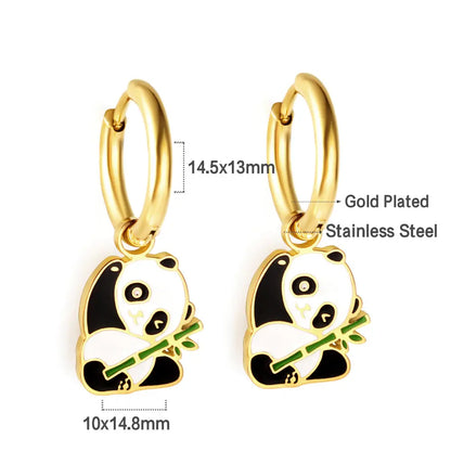 Stainless Steel 18k Gold Plated Panda Earrings asonjewelry