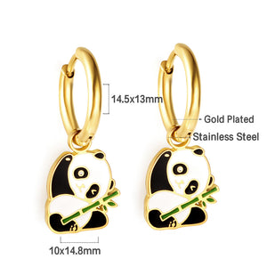 Boucles d'oreilles panda en acier inoxydable plaqué or 18 carats