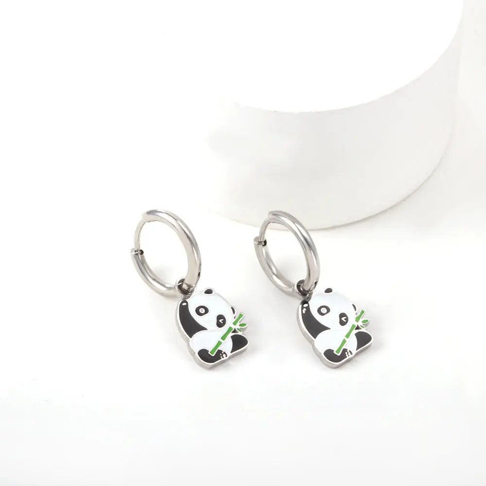 Stainless Steel 18k Gold Plated Panda Earrings asonjewelry