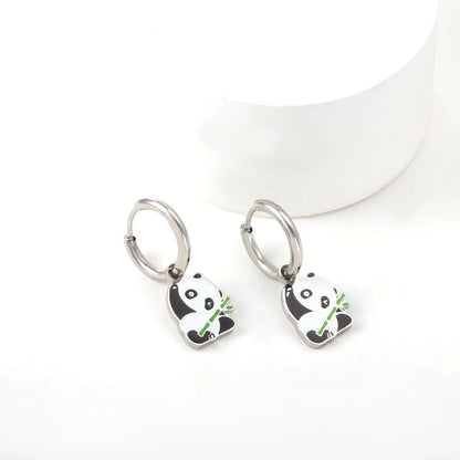 Stainless Steel 18k Gold Plated Panda Earrings asonjewelry