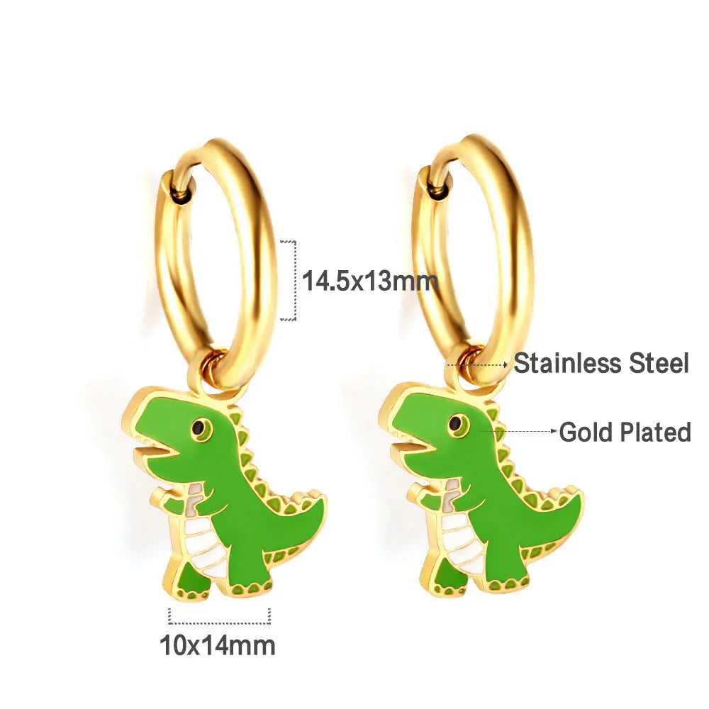Stainless Steel 18k Gold Plated Dinosaur Earrings asonjewelry