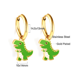 Stainless Steel 18k Gold Plated Dinosaur Earrings