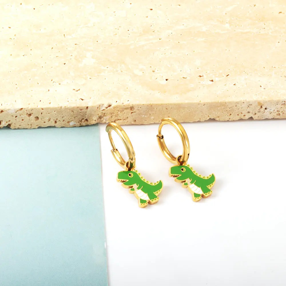 Stainless Steel 18k Gold Plated Dinosaur Earrings asonjewelry