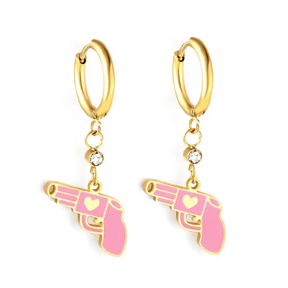 Stainless Steel Pink Gun Shape Earrings asonjewelry