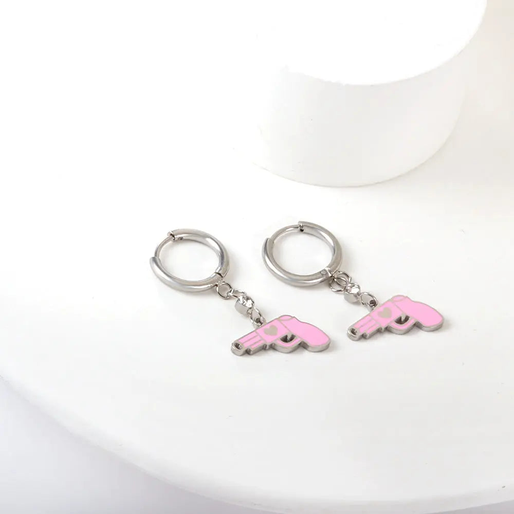 Stainless Steel Pink Gun Shape Earrings asonjewelry
