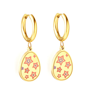 Stainless Steel Oval Star-shape Earrings
