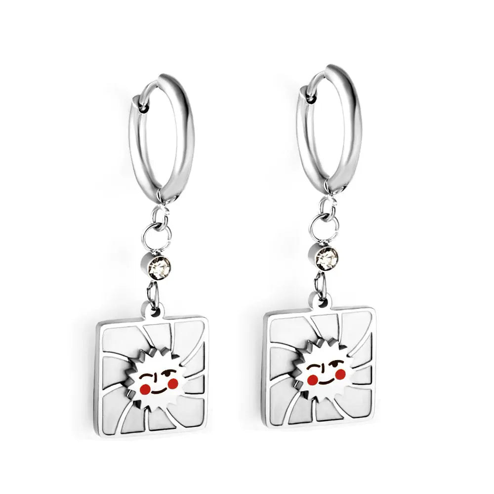 Stainless Steel Square Smiley Earrings asonjewelry