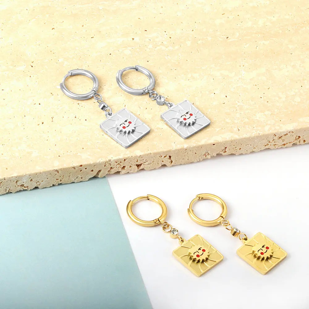 Stainless Steel Square Smiley Earrings asonjewelry