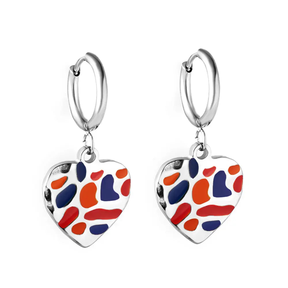 Stainless Steel Multicolor Stone Heart-shape Earrings asonjewelry
