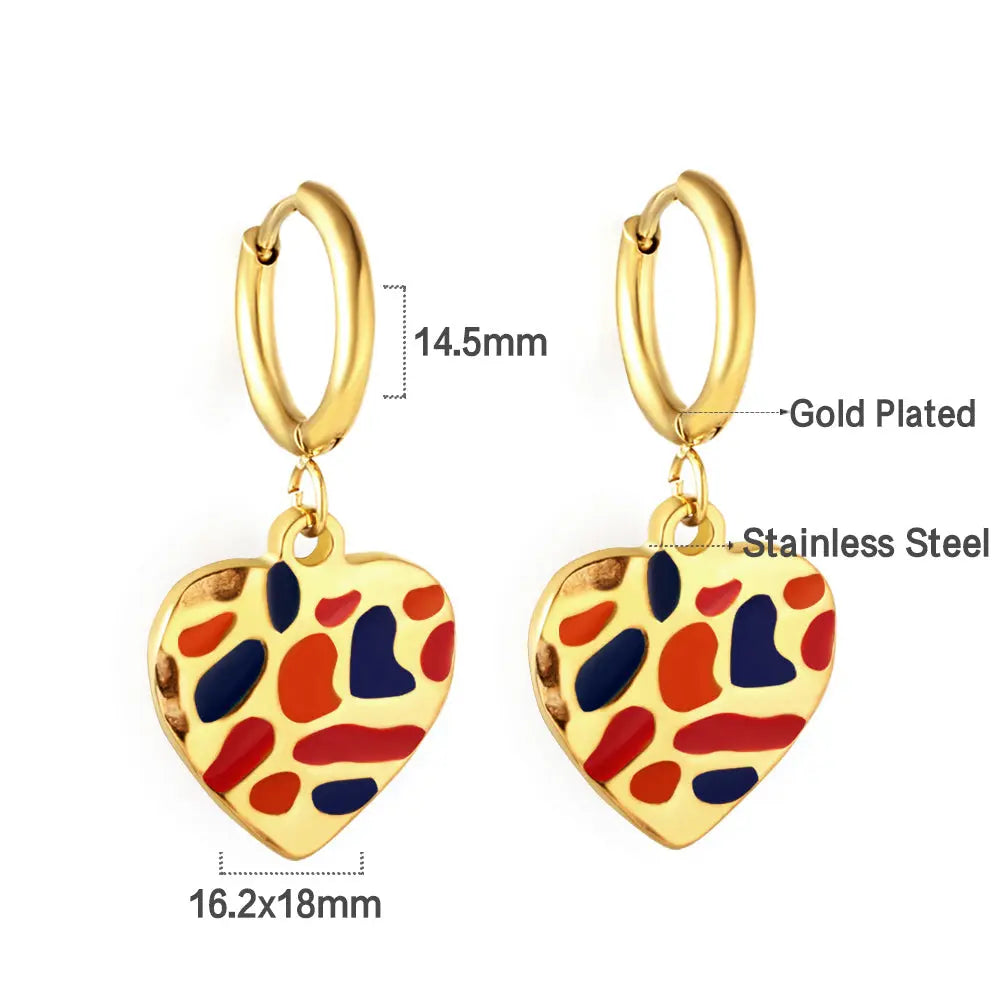 Stainless Steel Multicolor Stone Heart-shape Earrings asonjewelry