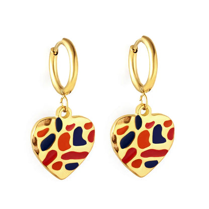Stainless Steel Multicolor Stone Heart-shape Earrings asonjewelry