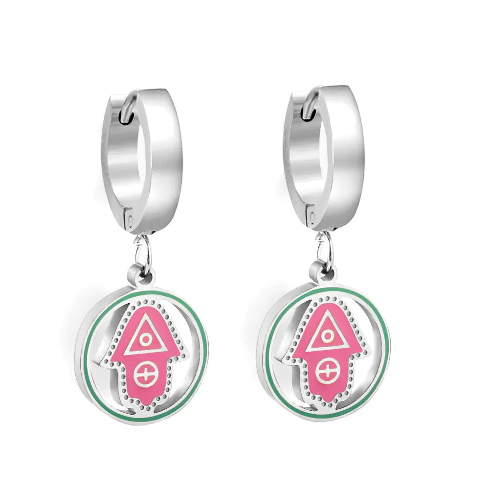 Stainless Steel Pink Round Arrow Hoop Earrings asonjewelry