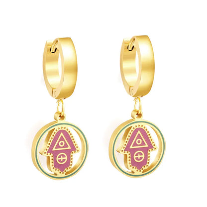 Stainless Steel Pink Round Arrow Hoop Earrings asonjewelry