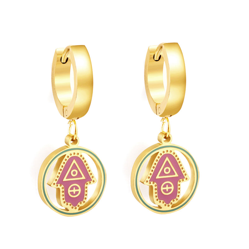 Stainless Steel Pink Round Arrow Hoop Earrings