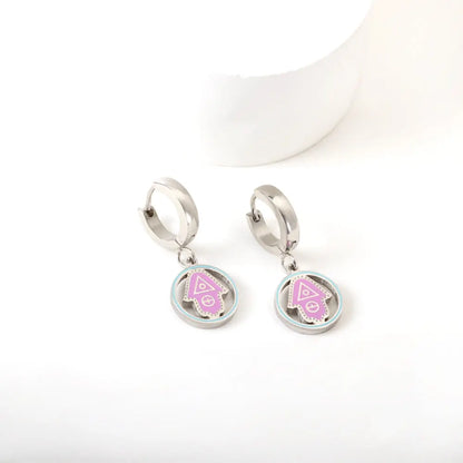 Stainless Steel Pink Round Arrow Hoop Earrings asonjewelry