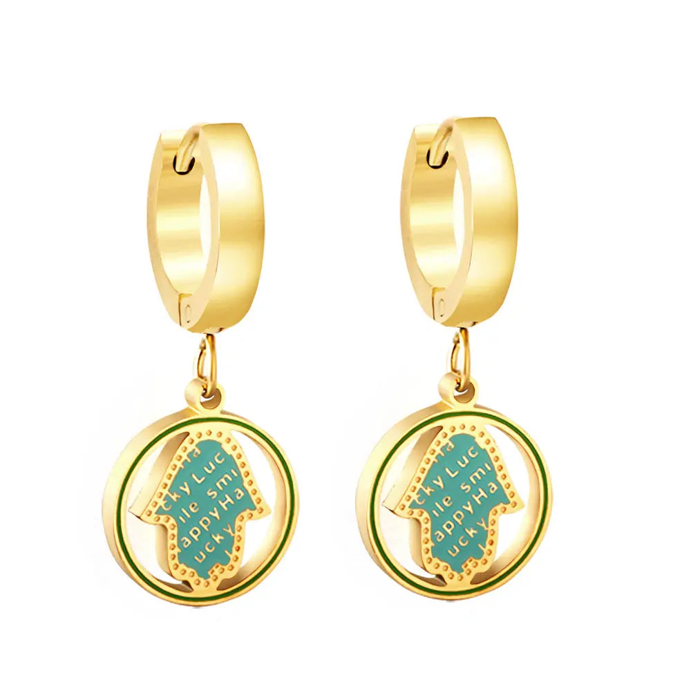 Stainless Steel Green Round Arrow Earrings asonjewelry