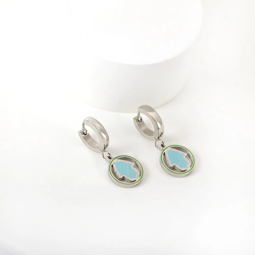 Stainless Steel Green Round Arrow Earrings asonjewelry