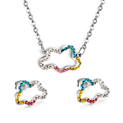 Stainless Steel Mixed Color Diamond Hollow Cloud Jewelry Set asonjewelry