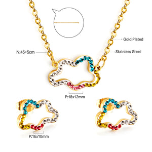 Stainless Steel Mixed Color Diamond Hollow Cloud Jewelry Set