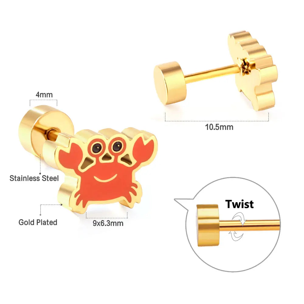 Stainless Steel 18k Gold Plated Crab Spiral Stud Earrings asonjewelry