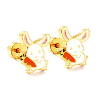 Stainless Steel Plug Mixed Color Rabbit Holding Radish Stud Earrings asonjewelry