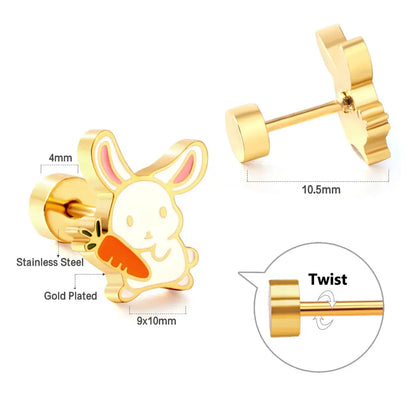 Stainless Steel Plug Mixed Color Rabbit Holding Radish Stud Earrings asonjewelry