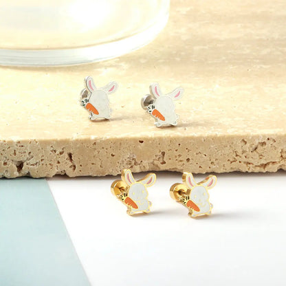 Stainless Steel Plug Mixed Color Rabbit Holding Radish Stud Earrings asonjewelry