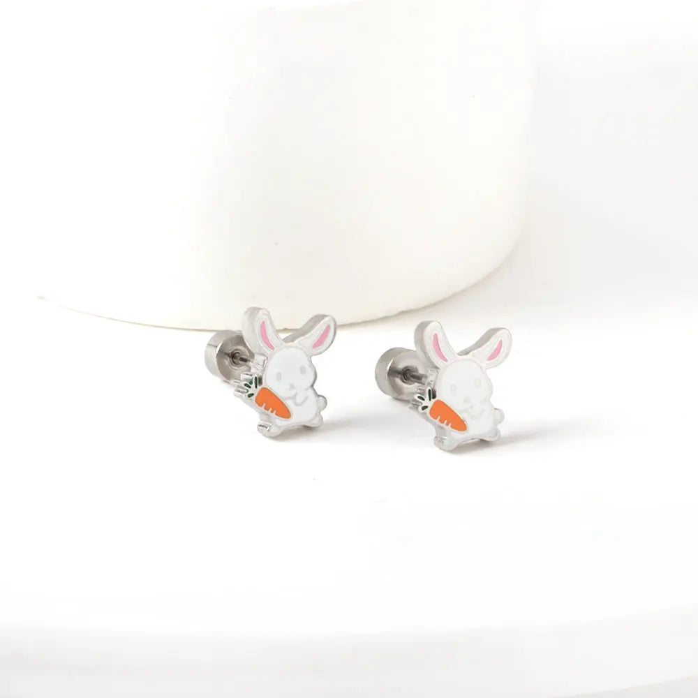 Stainless Steel Plug Mixed Color Rabbit Holding Radish Stud Earrings asonjewelry