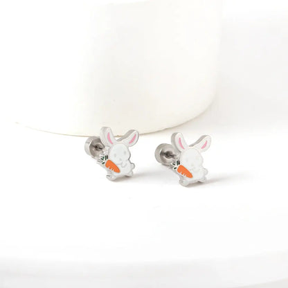 Stainless Steel Plug Mixed Color Rabbit Holding Radish Stud Earrings asonjewelry
