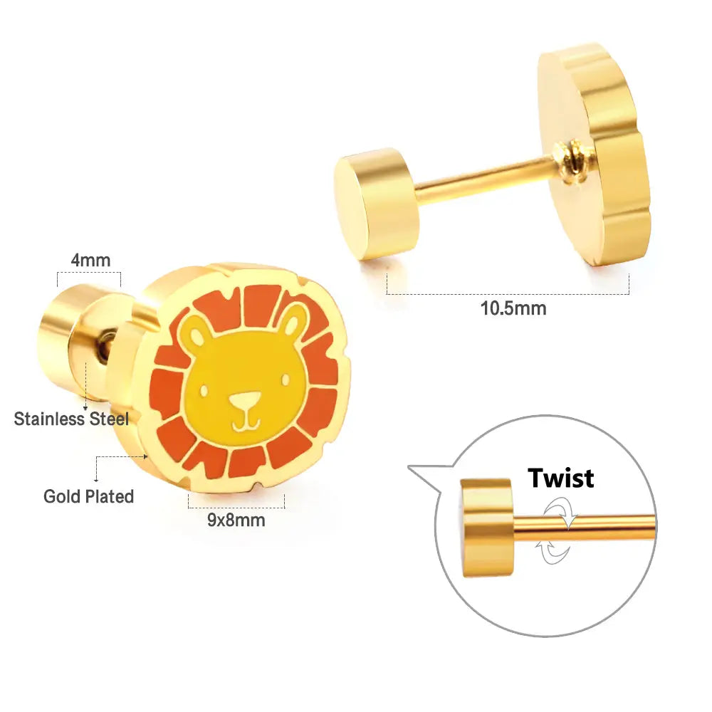 Stainless Steel 18k Gold Plated Lion Spiral Stud Earrings asonjewelry