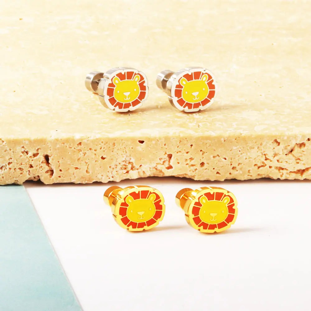 Stainless Steel 18k Gold Plated Lion Spiral Stud Earrings asonjewelry