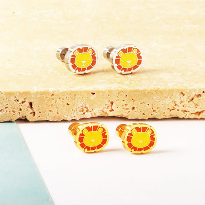 Stainless Steel 18k Gold Plated Lion Spiral Stud Earrings asonjewelry