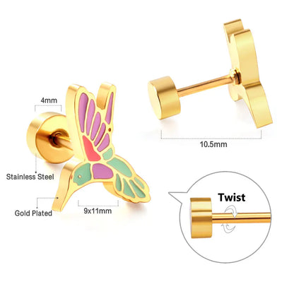 Stainless Steel Plug Mixed Color Woodpecker Stud Earrings asonjewelry