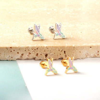 Stainless Steel Plug Mixed Color Woodpecker Stud Earrings asonjewelry