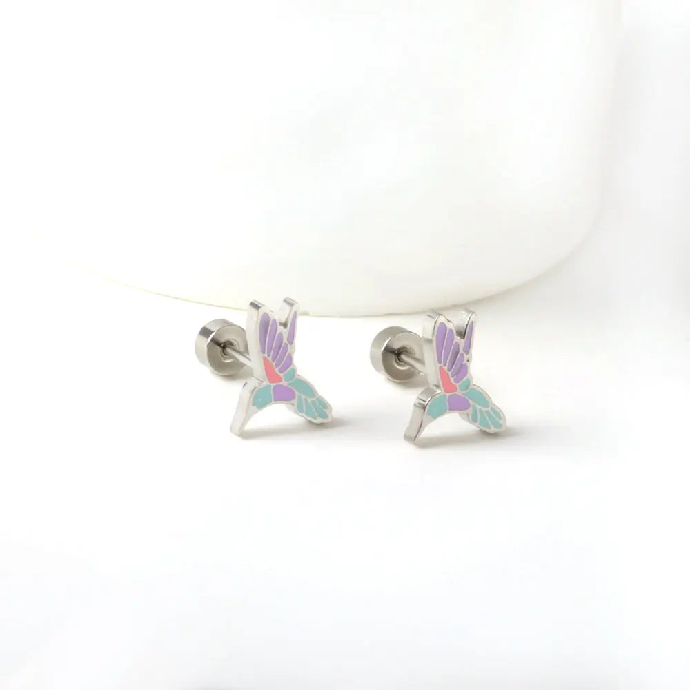 Stainless Steel Plug Mixed Color Woodpecker Stud Earrings asonjewelry